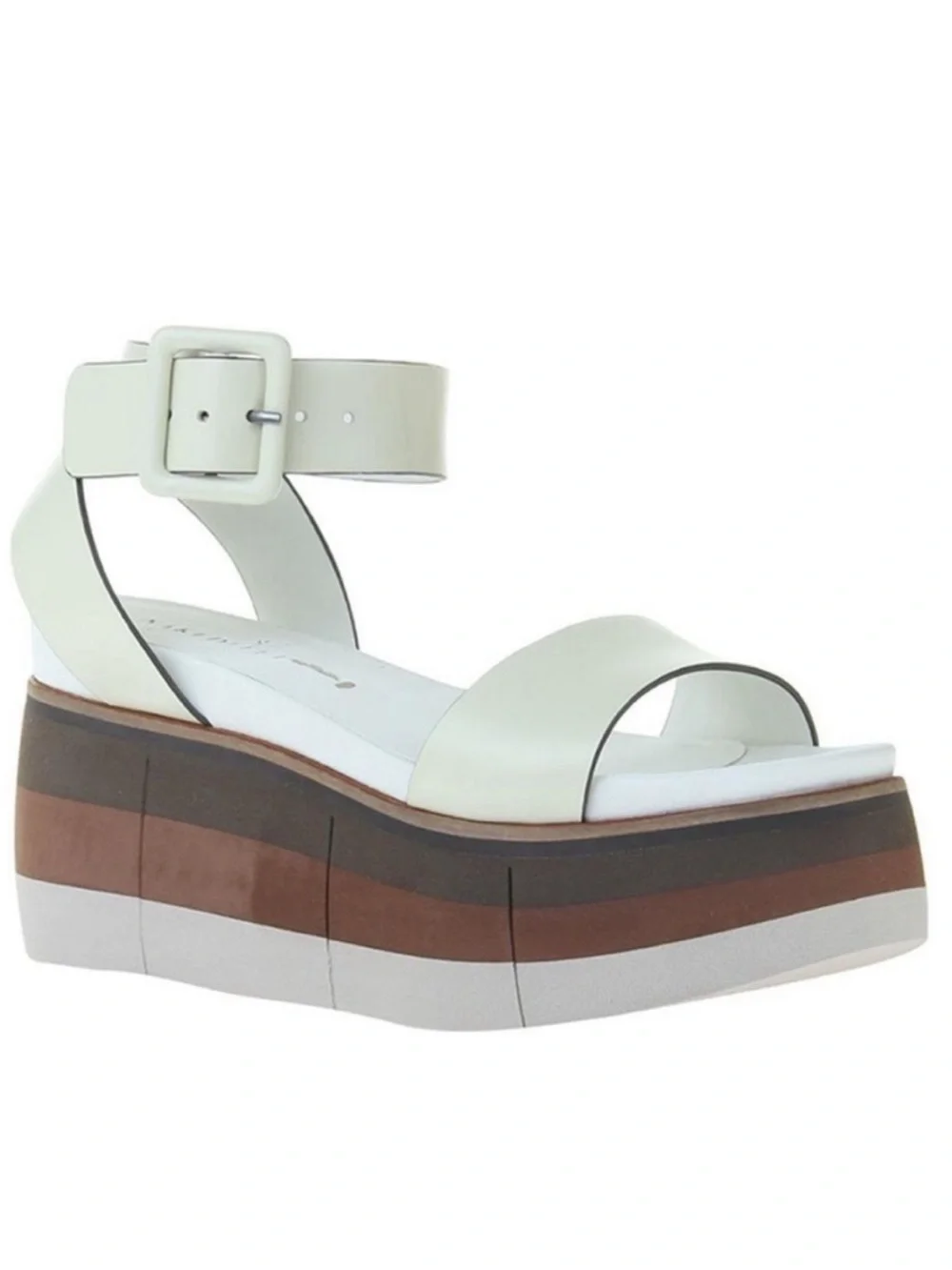 Naked Feet Ice White Multi-Striped Platform Wedge Sandal
